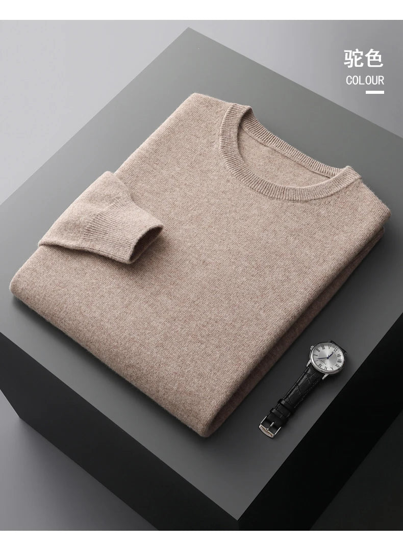 100% merino cashmere sweater men's round neck pullover business casual fashion top knitted loose men's Jacket