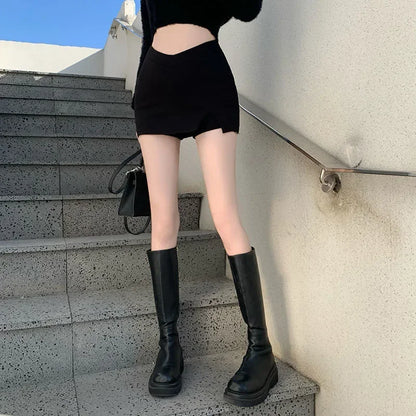 2026 Black Split Mini Skirts Women Summer Club High Waist Slit Skirt Streetwear Korean Party Fashion Irregular Slim A Line Skirt
