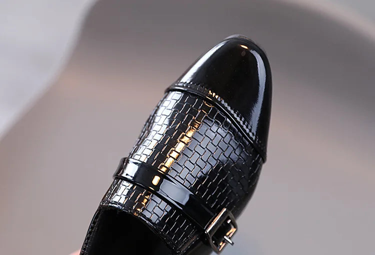 Boys Leather Shoes 2022 Spring Autumn Kids Performance Mary Janes Shoes for Party Wedding Shows Solid Black Slip-on Shoes