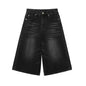 Men Women Y2k Style Baggy Denim Shorts Wide Leg Short Pants Fashion High Waisted Dark Wash Knee Length Loose Unisex Jeans Casual