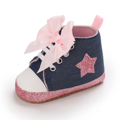 Lucky Blue Newborn Infant Toddler Boy Girl Casual Breathable Soft Cloth Bottom  Anti-slip PU Leather First Walkers Canvas Shoes