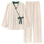 Spring Autumn V-Neck Pajamas Female Pajamas Sets Elegant Floral Japanese Kimonos For Women Big Yards M-4XL Cotton