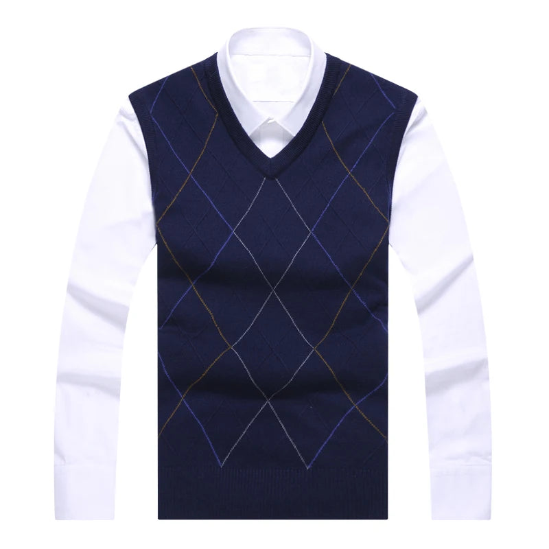 2025 New Fashion Brand Sweater For Men's Pullover Vest Slim Fit Jumpers Knitwear Plaid Autumn Korean Style Casual Men Clothes