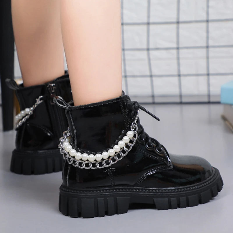 Girls Boots Children Beading Short Boots Student Shoes Kids Waterproof Outdoor Boots Autumn Spring New Non-slip Boots