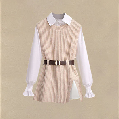 2026 Autumn Increased Size Korean Popular Chiffon Shirt Knitted Sweater Jeans Three Piece Elegant Women's Pants Set Tracksuit