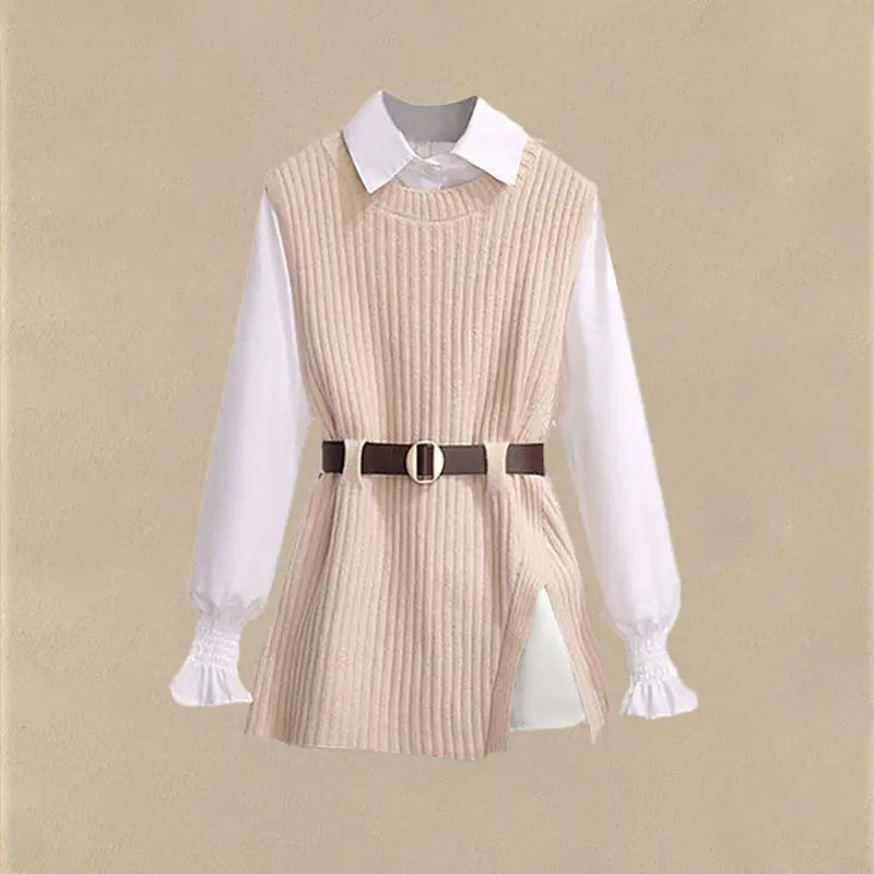 2026 Autumn Increased Size Korean Popular Chiffon Shirt Knitted Sweater Jeans Three Piece Elegant Women's Pants Set Tracksuit
