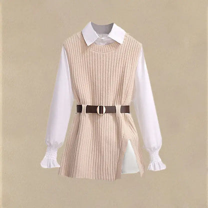2026 Autumn Increased Size Korean Popular Chiffon Shirt Knitted Sweater Jeans Three Piece Elegant Women's Pants Set Tracksuit