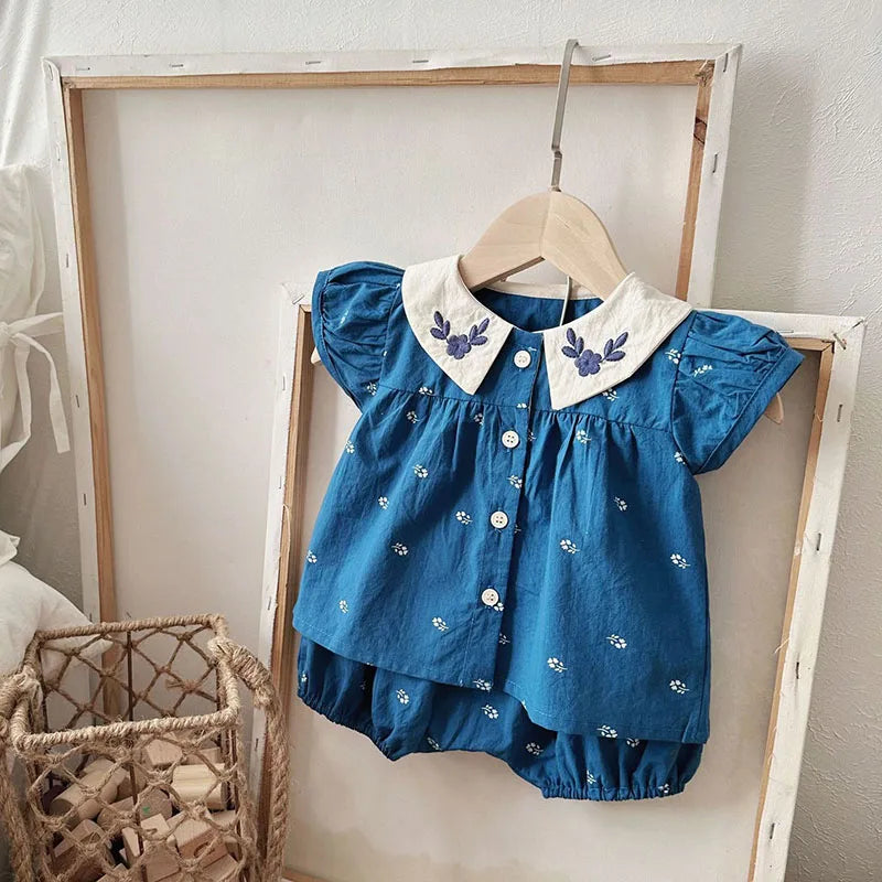 MILANCEL Baby Summer Clothes Set Lovely Peter Pan Collar Blouse and Shorts 2Pcs for Infant Girls Toddler Outfit
