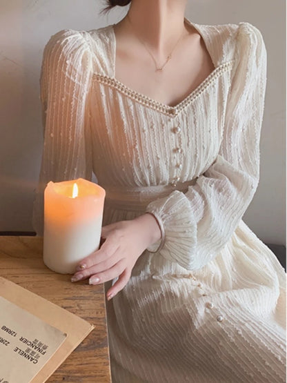 2026 Summer New Women Fashion Elegant White Midi Dresses Vintage Princess Female Party A Line Clothes Prom Robe Vestdios