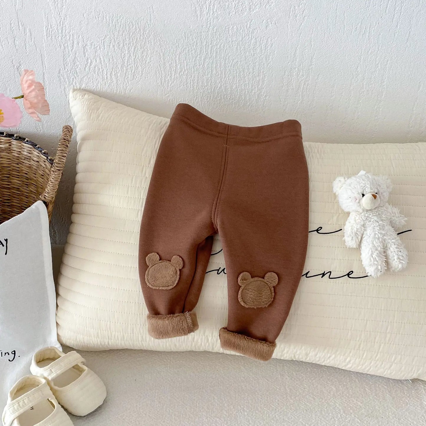 Girls Leggings 2026 Winter 0-5Y Children's Clothes Baby Girls Patch Plus Velvet Warm Pants Trousers