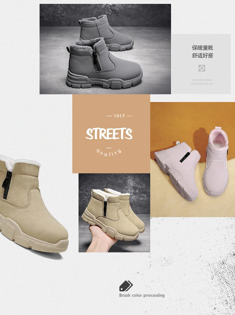 Girl's Snow Boot Winter Cotton Children's Shoes Outdoor Warm Plush Non-slip Simple Fashion Hard-wearing Boys Boots New Style