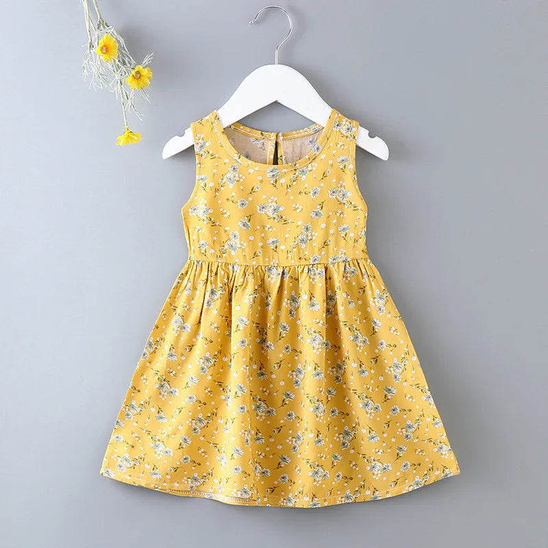 Casual Baby Girl Vest Cotton Infant Dress Toddler Sleeveless A-Line Pleated Kids Clothes Mini Princess Dress
