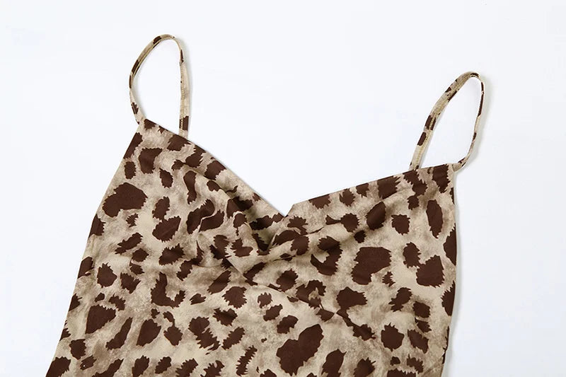 Vintage Leopard Print Chiffon Sexy Cami Dress Women V Neck Sleeveless Party Dress Fashion 2026 Summer Streetwear Dress