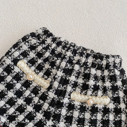 Autumn Winter Korean Style Newborn Baby Girls Clothing Set Long Sleeved Plaid Cardigan Coat+ Shorts 0-3Yrs Children Clothes Suit