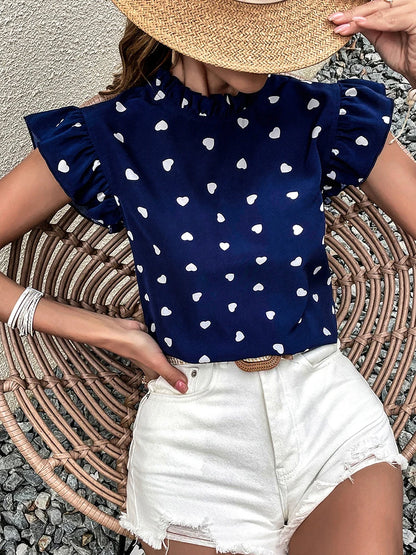 Fashion Chiffon Print Women's Shirt Casual Ruffle Short Sleeve Top Pink Chic Woman Blouse And Shirts Elegant Blouses Summer 2026