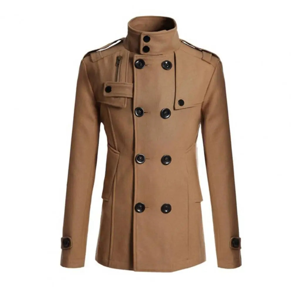 Fabulous  Winter Jacket Woolen Streetwear Men Jacket Button Decoration Warm Men Coat for Daily Wear