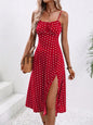 2026 Summer Sexy Spaghetti Straps Dress Women Fashion Polka Dot Print Sleeveless Slit Dress Boho Casual Beach Midi Dresses