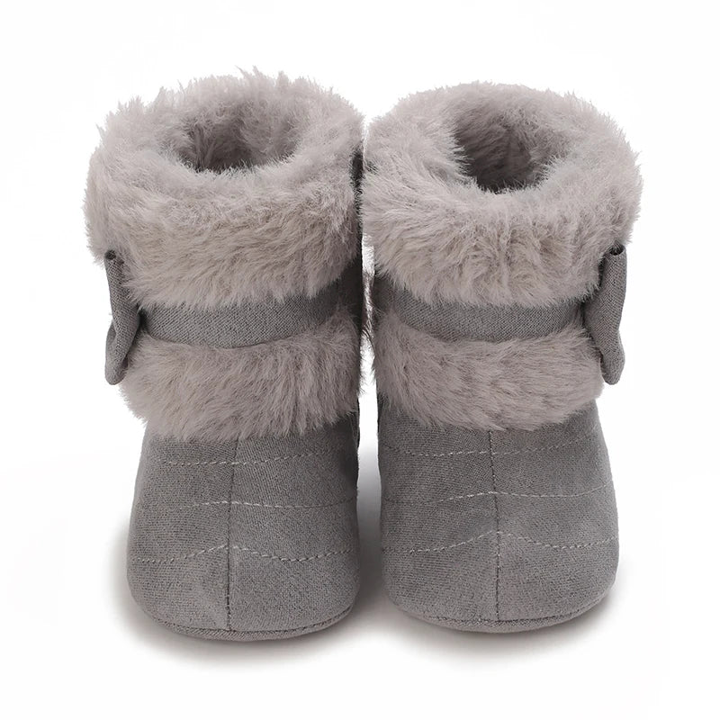 Cute Bowknot Comfortable Boots For Baby Girls Soft Warm Plus Fleece Boots For Indoor Walking Autumn And Winter