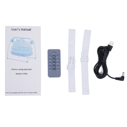 Electric Baby Cradle Auto Swing Rocker Cot Infant Sleeping Bed Swing Crib Kit Timer +Bluetooth Music +Mat +Pillow 5Gears Adjustable