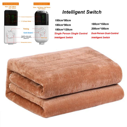 Heated Blanket With Dual Controls & Auto Shut-Off Ultra-Soft Flannel Brown Electric Warming Blanket Long 2000mm x Wide 1800mm
