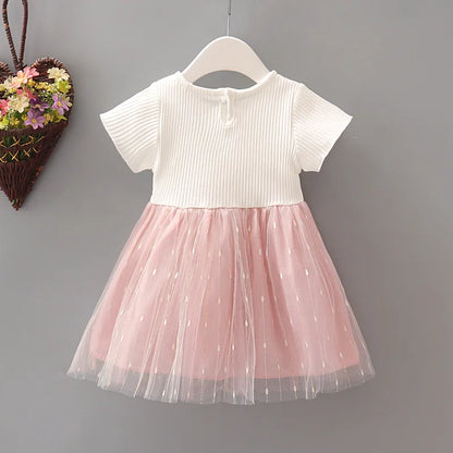 New Baby Girl Dress Summer Newborn Baby Clothes Patchwork Princess Mesh Dress For Girl 1 Year Birthday Infant Baptism Clothing