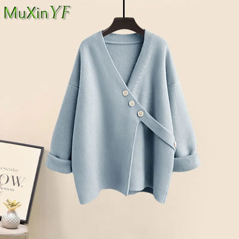 Women's Spring Autumn New Casual Matching Set Korean Elegant Irregular Knit Sweater+ Loose Wide Leg Pants Two Piece Female Suit