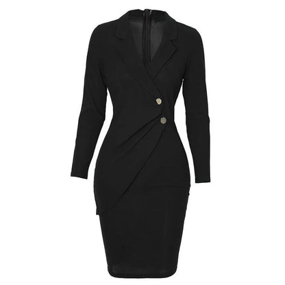 2025  Autumn Winter Fashion Midi Dress Office Lady Long Sleeve Slim Dresses Elegant Bodycon Work Business Pencil Solid Dress