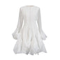 TWOTWINSTYLE Pink Patchwork Ruffle Dress For Women Round Neck Flare Sleeve High Wait Slim Elegant Midi 107CM Dress Female 2025