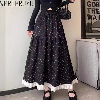 Summer White Floral Long Skirt Women's Y2k Clothes Fashion Elastic High Waist Casual Elegant Spliced Gauze Skirts for Women 2026