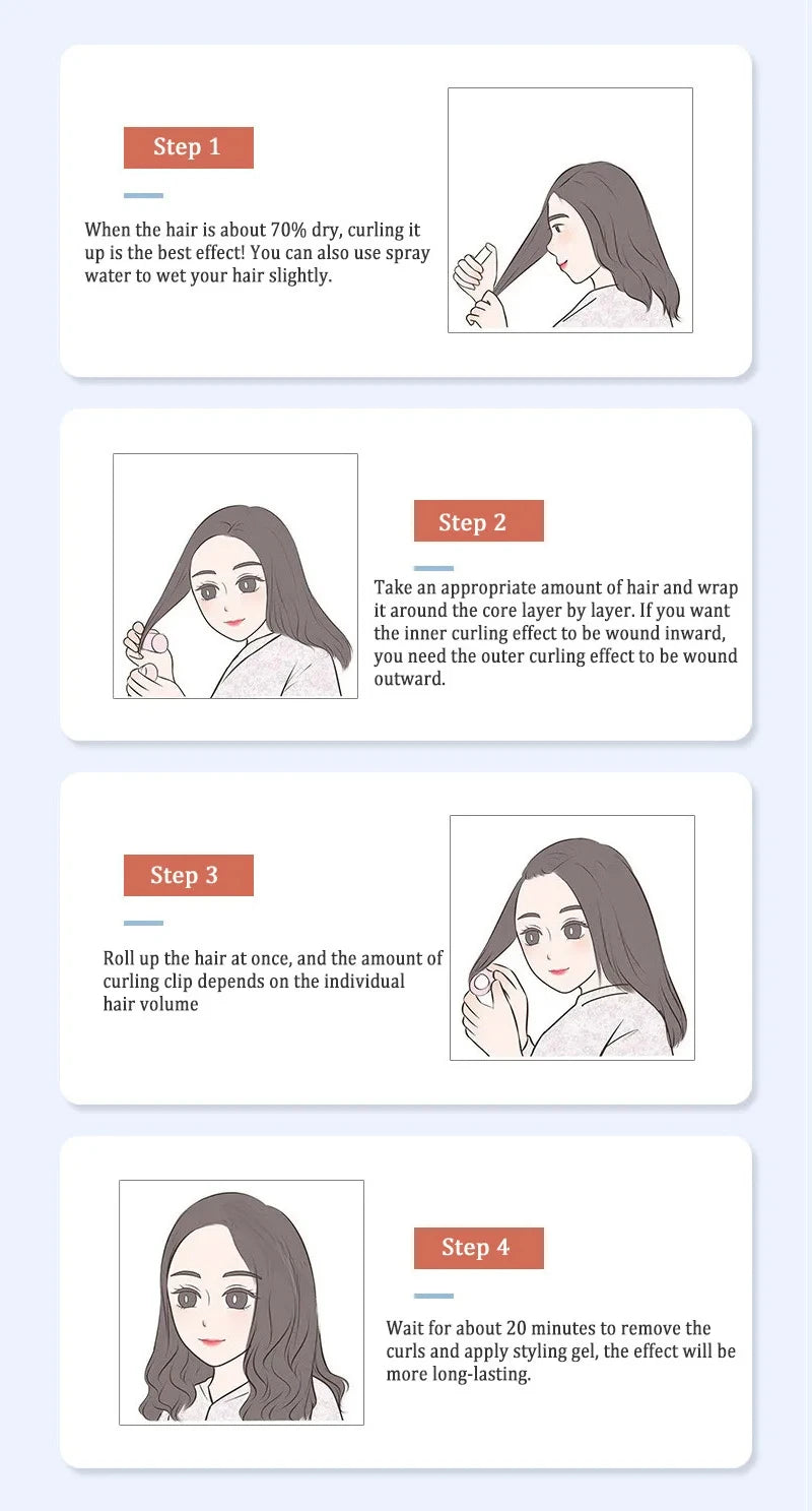 6pcs Hair Rollers Heatless Hair Curlers No Heat Hair Bangs Volume Self-adhesive Hook Curlers DIY Styling Tools & Accessories