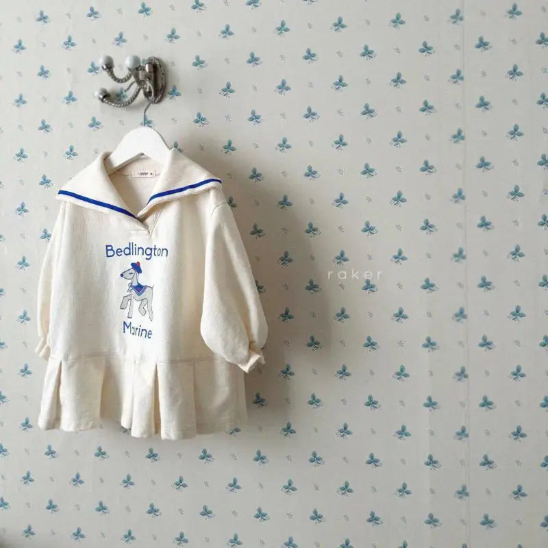 2025 Spring New Baby Girl Long Sleeve Casual Dress Infant Girl Cartoon Print Toddler Navy Collar Striped Dress Children Clothes