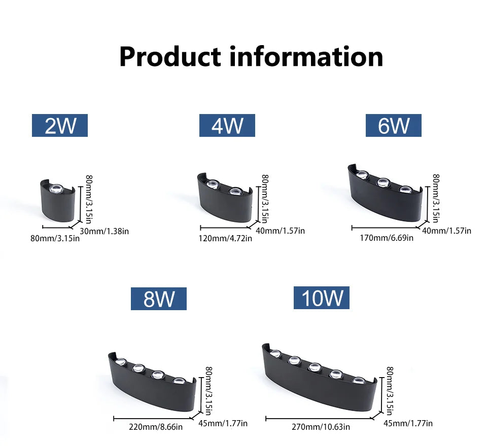 LED Wall Light Outdoor Indoor 2W 4W 6W 8W 10W AC85-265V Up Down White Black Modern Light For Home Garden Bedroom Corridor