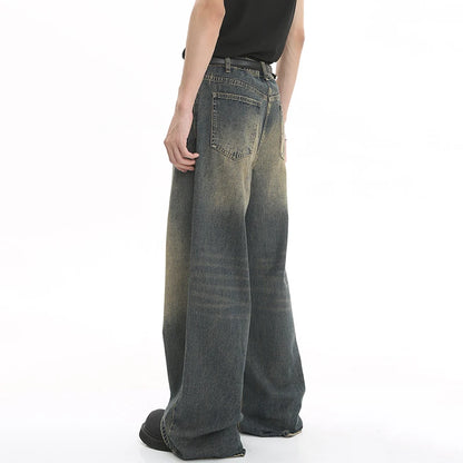 LUZHEN Old Male Pants Autumn Blue Washed Men Denim Jeans Straight Casual Men wear Loose Wide Leg Trousers 2026 New Fashion 9C354