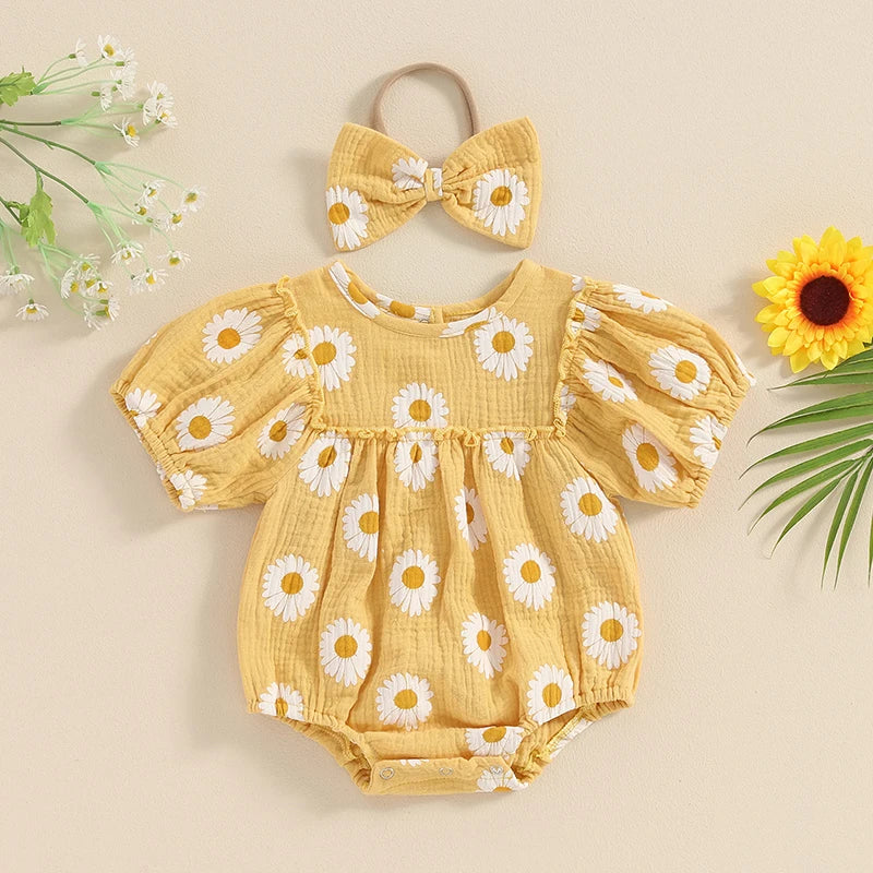 Tregren Infant Baby Girls Valentine's Day Romper Heart Print Long Sleeve Boat Neck Jumpsuits Spring Fall Bodysuits with Headband