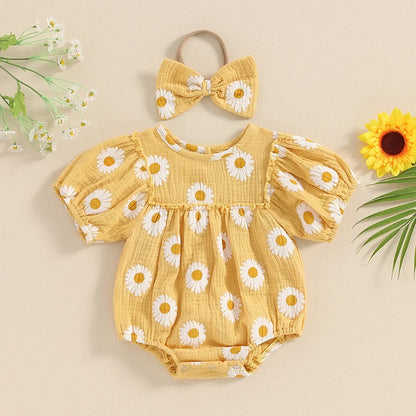 Tregren Infant Baby Girls Valentine's Day Romper Heart Print Long Sleeve Boat Neck Jumpsuits Spring Fall Bodysuits with Headband