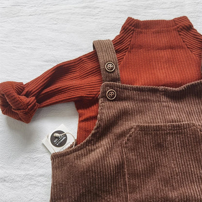 2025 New Korean Toddler Baby Boys Corduroy Overalls Casual Look Front Pocket One Piece Baby Pants Girls Trousers