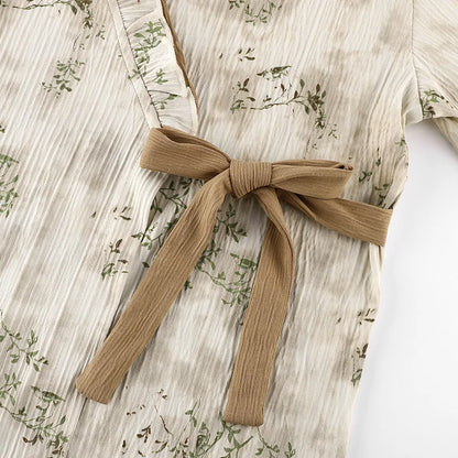 Spring Autumn V-Neck Pajamas Female Pajamas Sets Elegant Floral Japanese Kimonos For Women Big Yards M-4XL Cotton