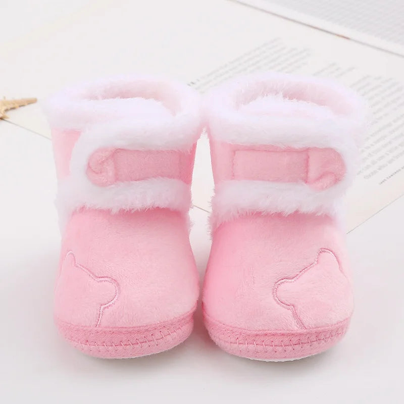 Winter Snow Baby Boots Cute Bear Warm Fluff Balls Indoor Soft Sole Infant Newborn Toddler Baby Shoes 0-18M