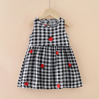 Baby Girls Clothes Summer Dress Flying Sleeve Newborn Infant Dresses Plaid Sleeveless Cotton Newborn Princess Dress Baby Girl