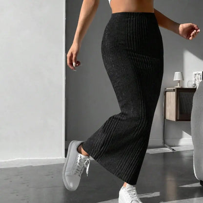 Solid Bodycon Ruched Knitted Long Skirt Women Sexy Black Elastic Elegant High Waist Mermaid Sheath Maxi Skirts Summer Streetwear