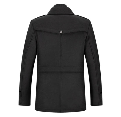 Autumn Winter Men's Woolen Coat Fashion Double Neck Coat Solid Color Long Sleeve Jacket