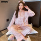 Women Casual Luxury Pajamas Thin Pajamas Female Sleepwear New Elegant Ladies Faux Silk Polyester Dots Pajama Sets Sexy Home wear