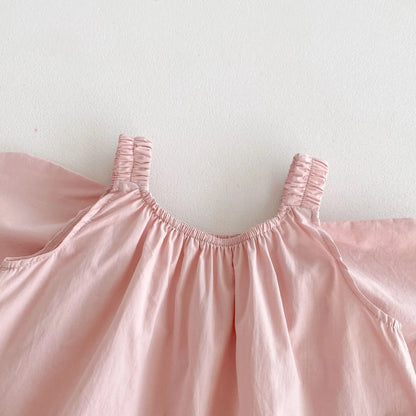 Summer New Solid Girl Infant Angel Wings Overalls Cute Children Suspenders Jumpsuit  Loose Baby Cotton Pants Kid Casual Trousers