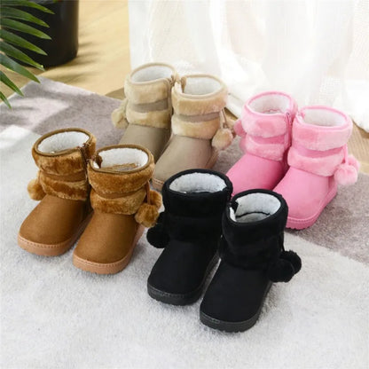 New Girls Snow Boots Winter Comfortable Thick Warm Kids Boots Lobbing Ball Thick Children Autumn Cute Boys Boots Princess Shoes