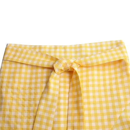 Spring Autumn Women Long Skirt High Waist Lace-up Ruffle Trim Plaid Print Bow Tie Irregular Hem Maxi Skirt Female 2026 New