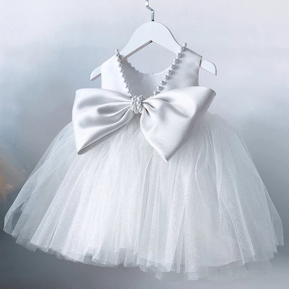 Toddler Baby Girls Dress Bow Baptism Dress for Girls 1 Yrs Birthday Party Wedding Beading Dress Formal Occasion Tutu Fluffy Gown