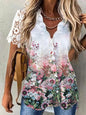 Women Shirt Floral Daily Weekend Floral Blouse Shirt Women Short Sleeve Button Print V Neck Casual Tops