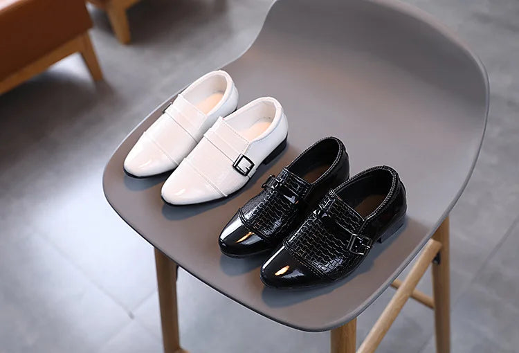 Boys Leather Shoes 2022 Spring Autumn Kids Performance Mary Janes Shoes for Party Wedding Shows Solid Black Slip-on Shoes