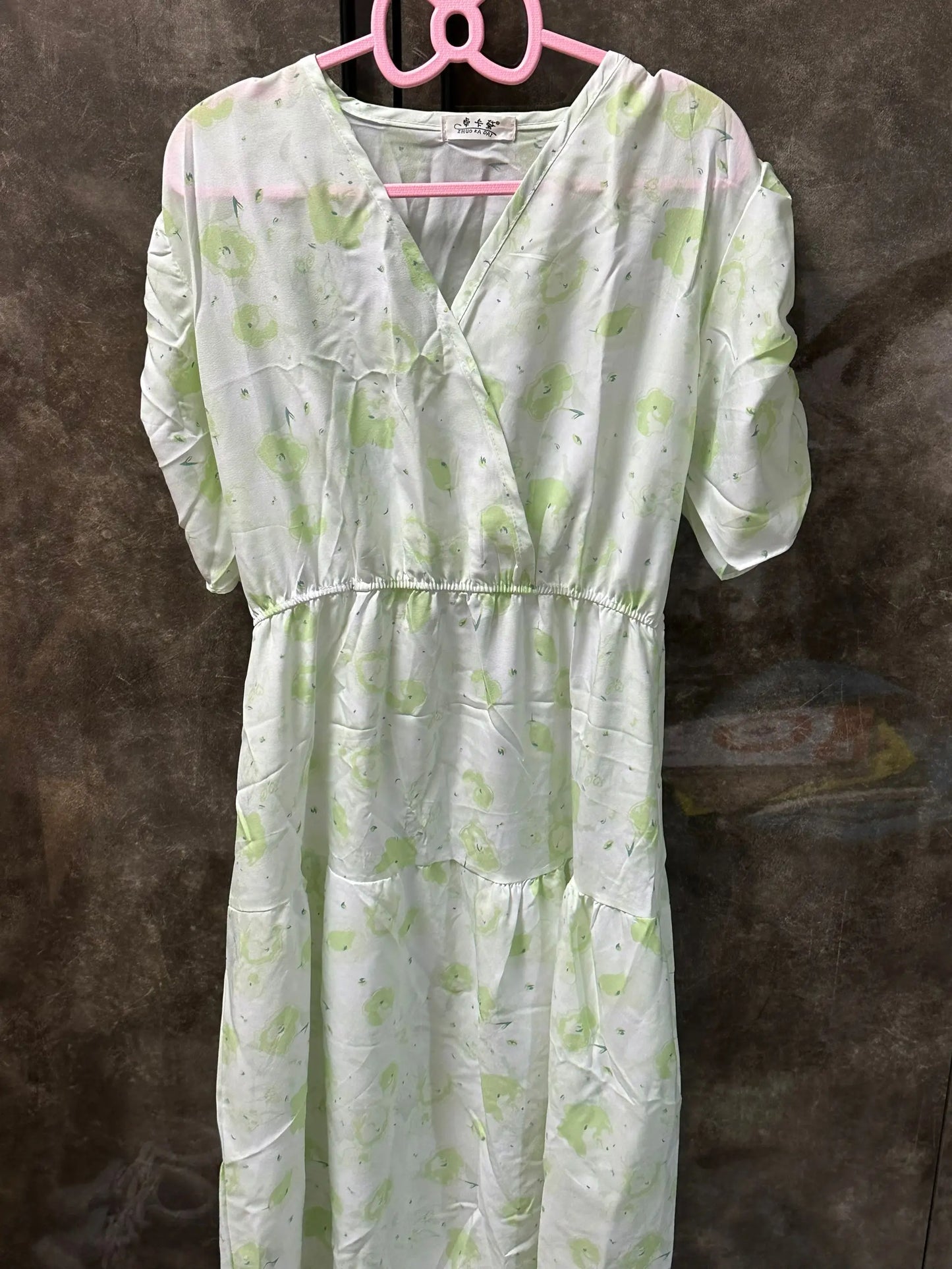 Cheap French Sweet Floral Dress Women V Neck Puff Sleeve Summer Chiffon Dress Summer Bohemian Print A-line Midi Dress In stock