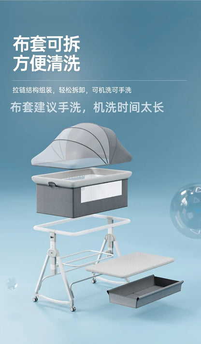 Baby Bed Crib Portable Bassinet Bedside Liftable Cradle Bed Playpen Newborn With Changing Table Storage Bag Mosquito Net